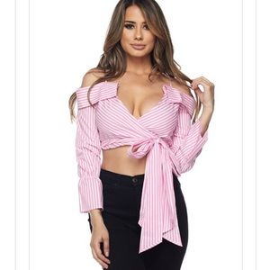 🔥Stripe top with straps and waist tie🔥